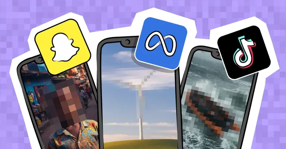Pixelated NGO ads blocked by Snapchat, Meta and TikTok — illustration by OMR